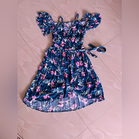 Xhilaration Floral Shoulder Off Dress, Size M Open , Tie One Button Summer Beach - Picture 4 of 16